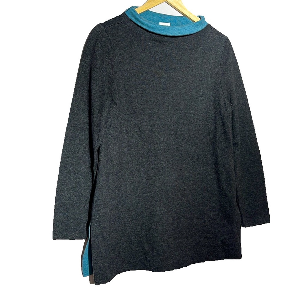 ASPEN Women’s Mock Turtleneck Charcoal Gray Blue Flip Size Large